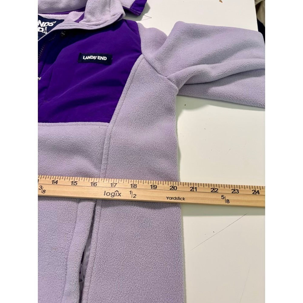 Lands End Womens Purple Hood Fleece Jacket Full Zip Snap S 6-8 Layering Spring - Picture 14 of 16